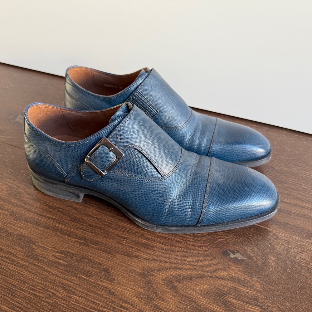 Donald J. Pliner Blue Leather Monk Strap Loafers
